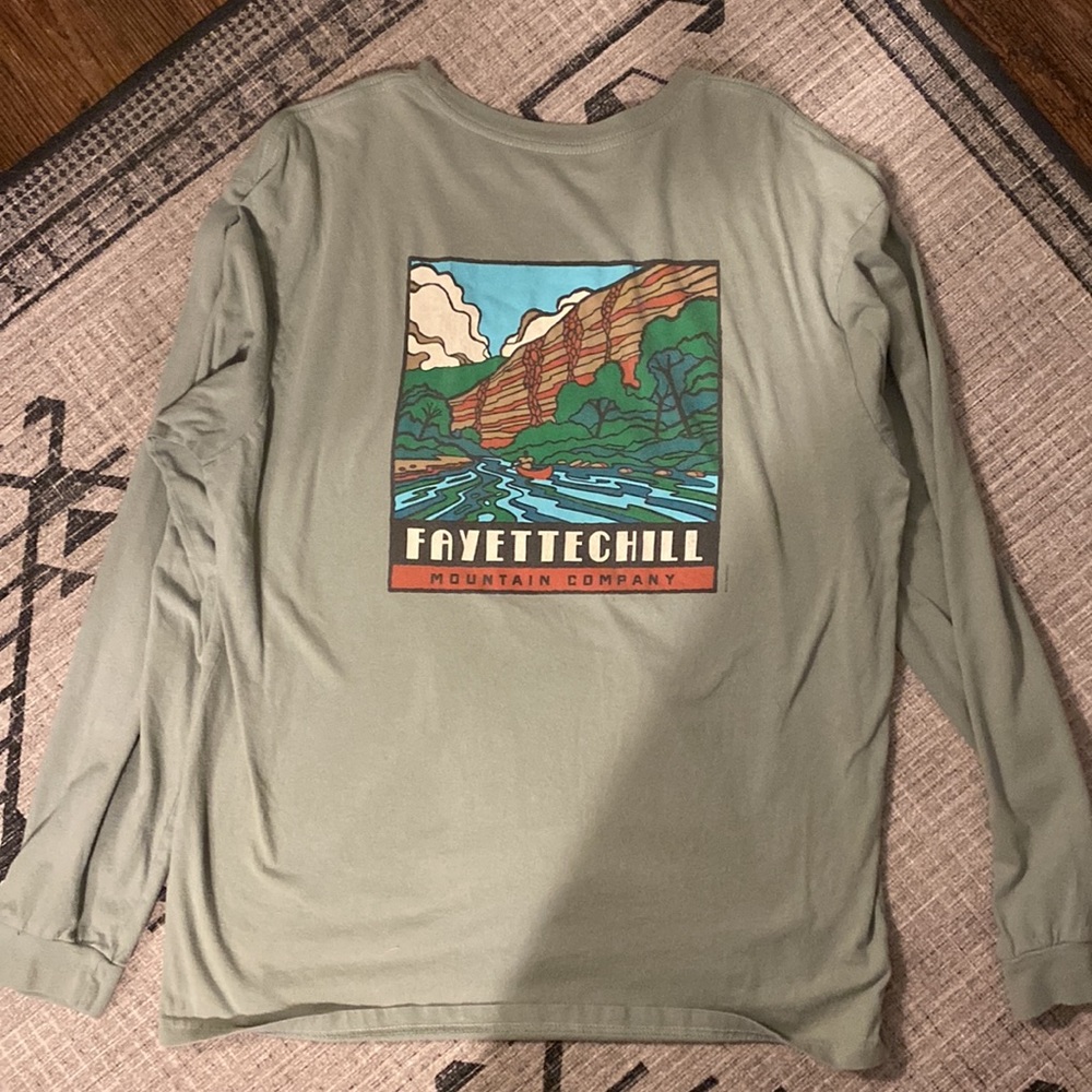 Long sleeve sage green Fayettechill tshirt size L